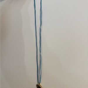 Blue Cord Necklace with Gold Pendant